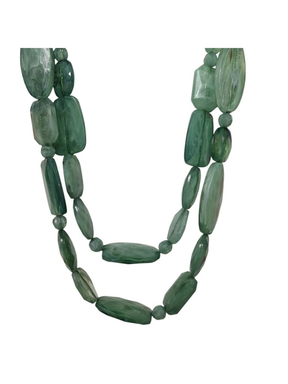 Vintage Chunky Green Statement Necklace Layered Faceted Resin Bead Boho Y2K